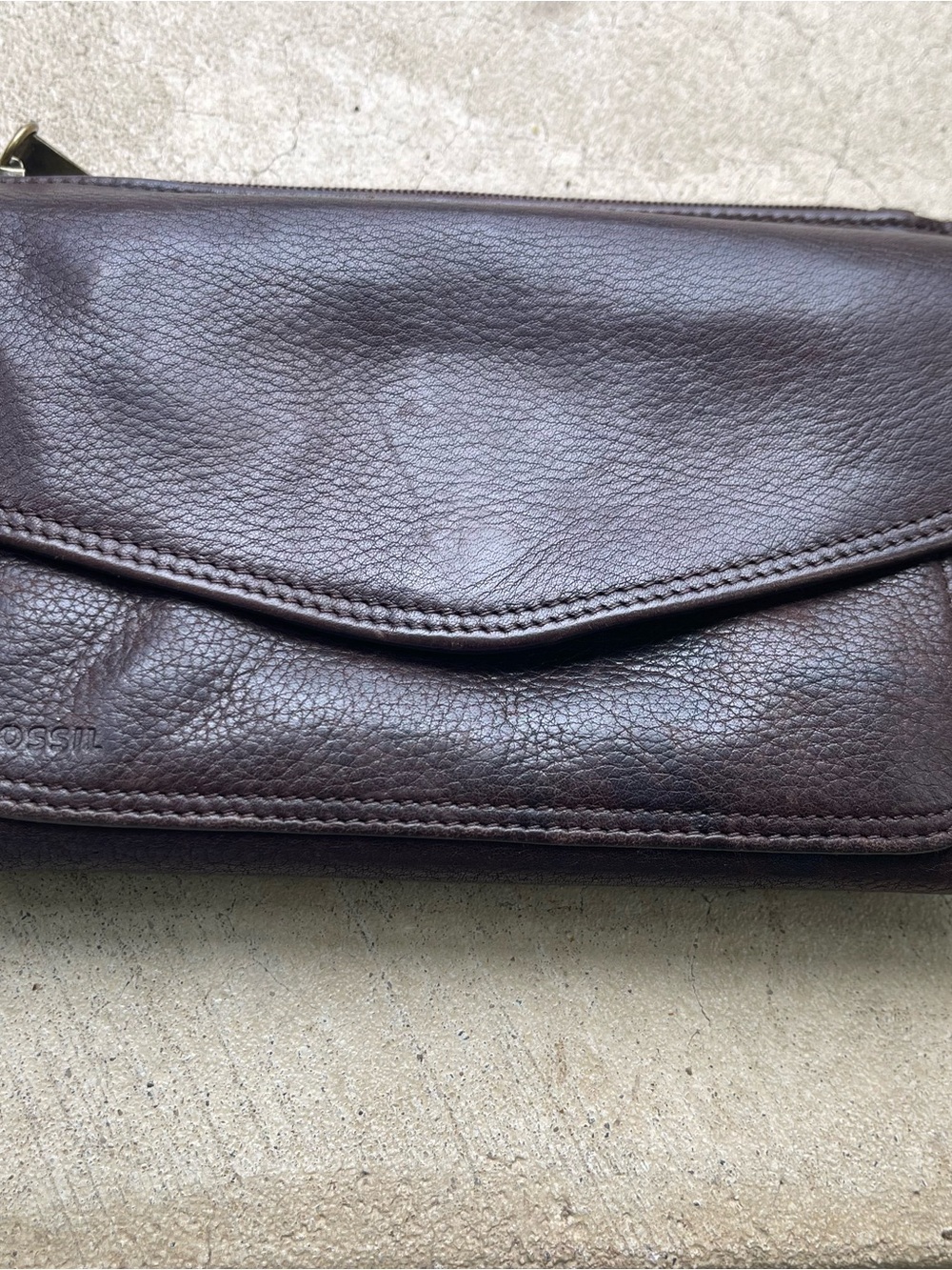 Fossil Brown Pebbled Leather  Envelope Zip Wallet